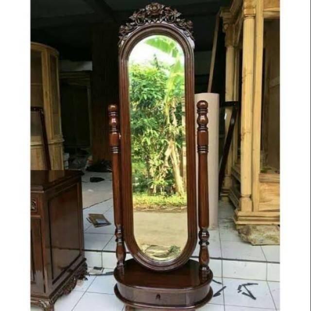 Cermin goyang cermin berdiri standing mirror miror kayu jati