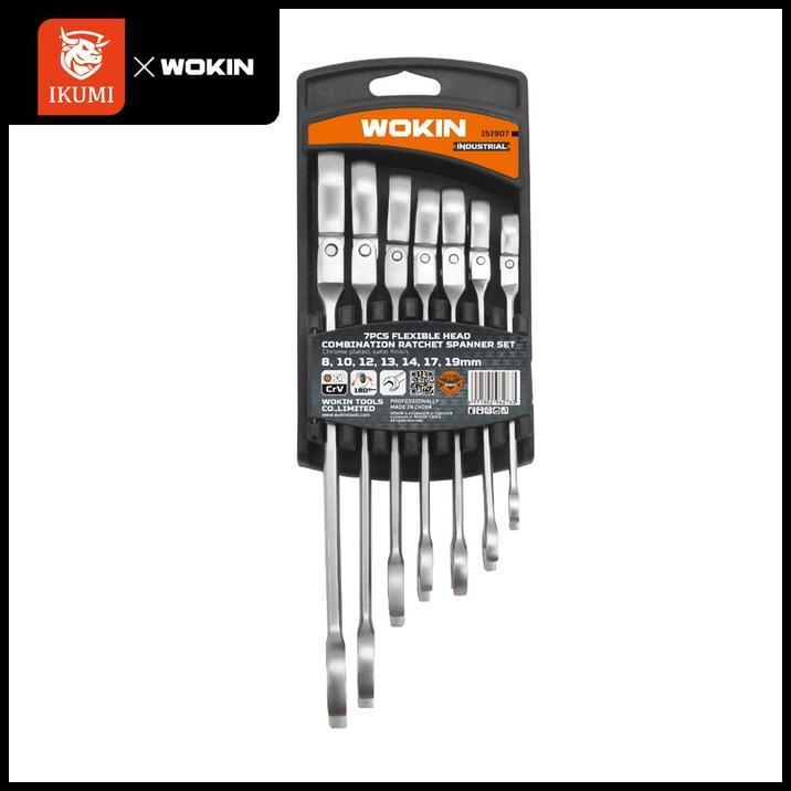 BEST DEAL WOKIN 7 PCS KUNCI RING PAS FLEKSIBEL INDUSTRI SET 8-19 MM CHROME 