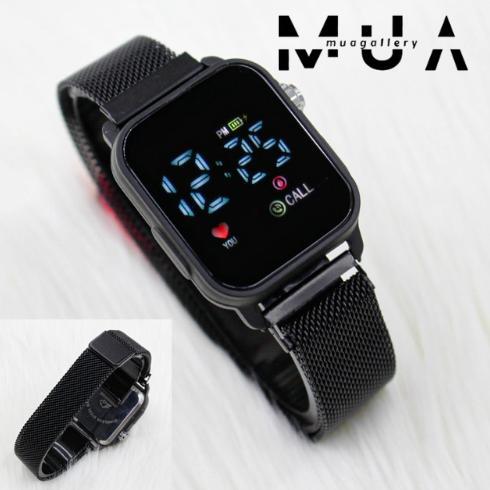 Terbaru Jam Tangan Wanita Led Watch Digital Layar Kaca Tali Rantai Pasir Magnet Mesh Led Digital Mod