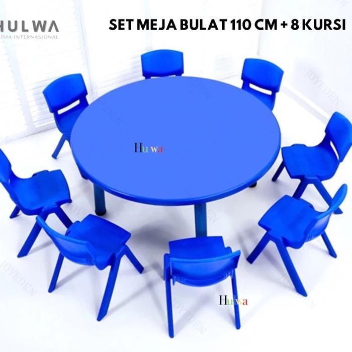 Meja Bulat 110 Cm dan 8 Kursi Hulwa Meja Bundar Meja Round Anak PAUD TK