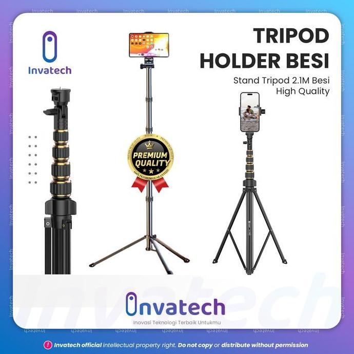 TERBARU - Tripod 2,1 meter Besi Tripod Tongkat Selfie Ringlight HP Kamera Lengkap Tripod / Holder HP
