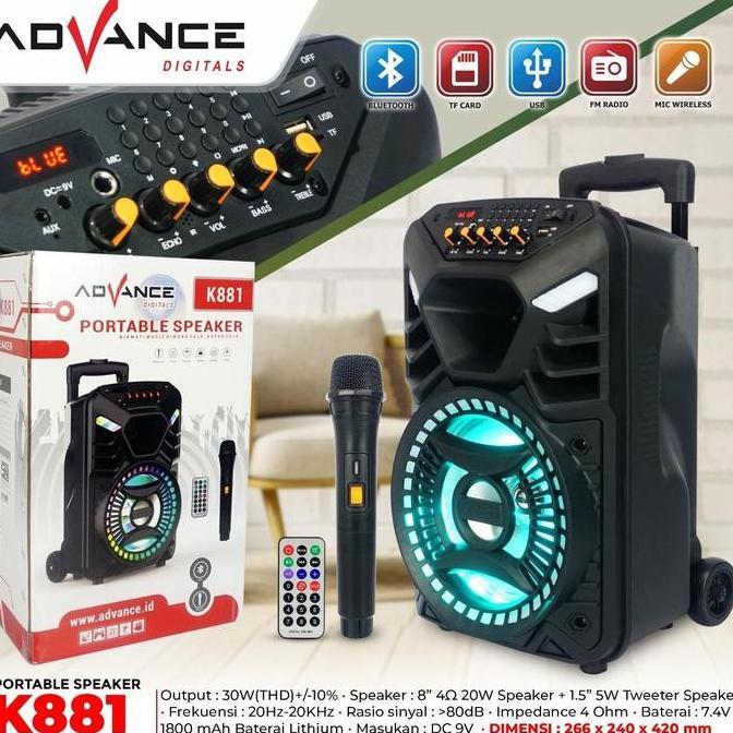 TERMURAH - Speaker Bluetooth Portable Advance K881 V3 + 1 Mic Wireless