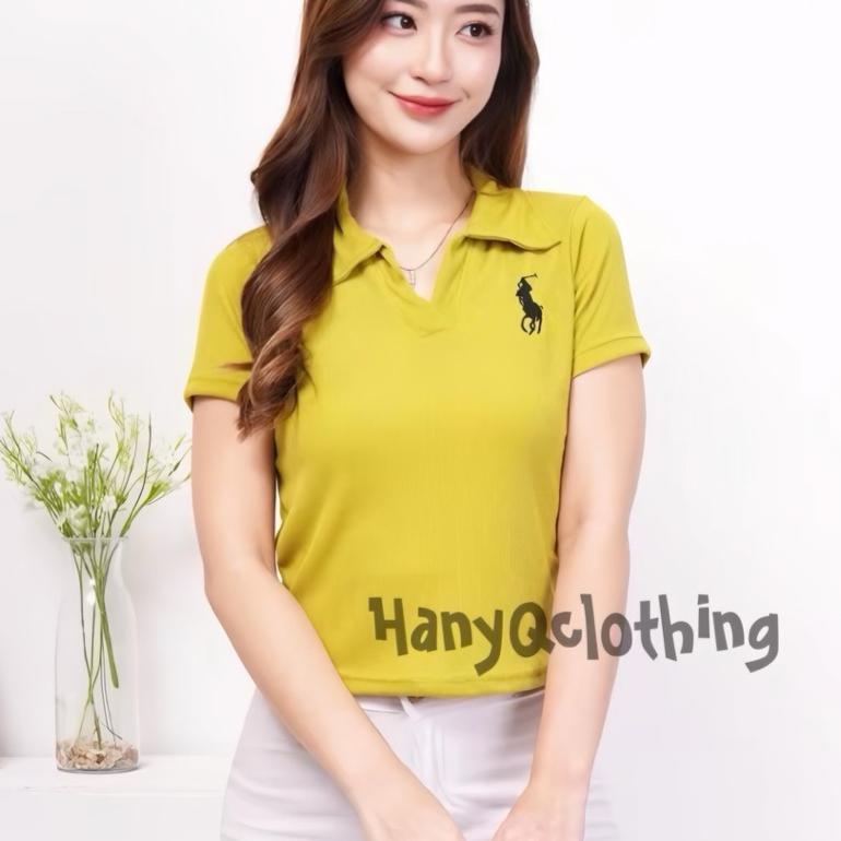 Mf - Atasan Polo Wanita Crop Top Kerah V - Atasan Polo Rib Terbaru