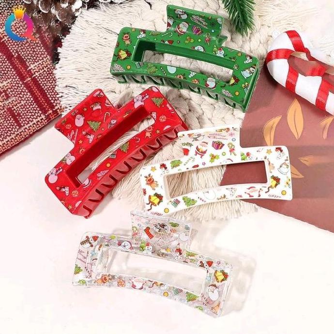 Jepit Rambut Berongga Motif Snowman Pohon Natal Aksesoris Wanita Natal Elegan Clips