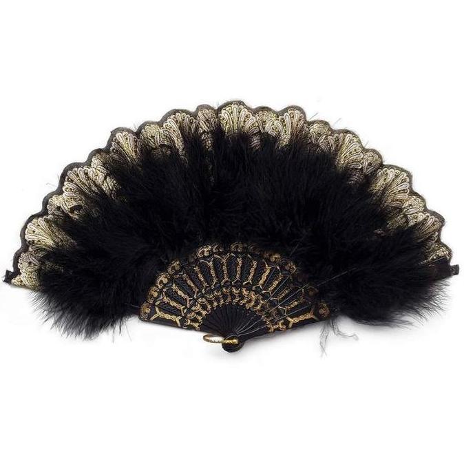 HAZTFRIOR Kipas Bulu Untuk Menari Putih/Merah/Hitam Kipas Tangan Bulu Ayam / Classical Folding Fan