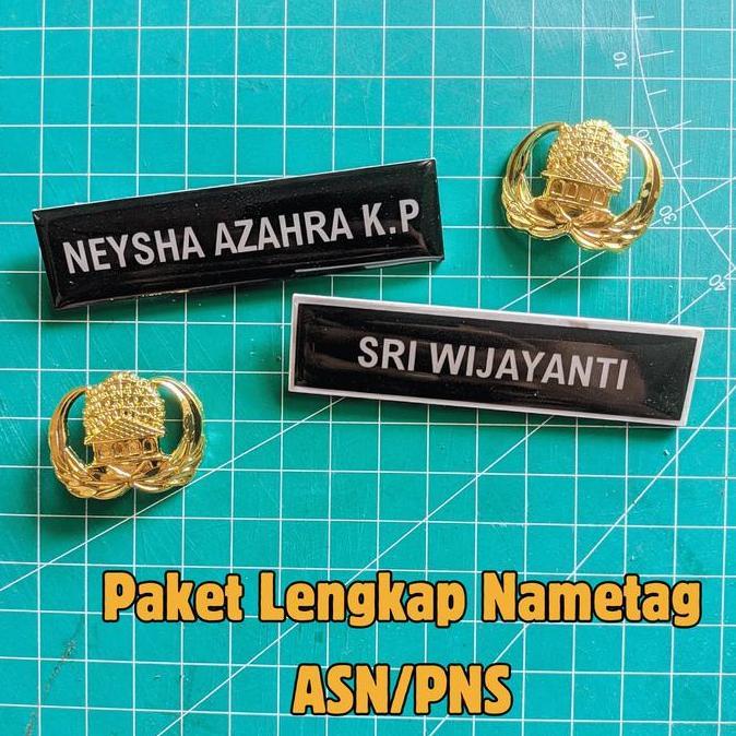 Paket Lengkap Nametag / Pin Nama ASN PNS / Pin Korpri FR Digital - Akrilik & Kuningan name tag paski