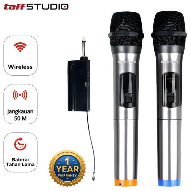 FOWERLEB Taffstudio Mikrofon Wireless Karaoke VHF Dual Mic Audio Tanpa Kabel with Receiver MC-1200