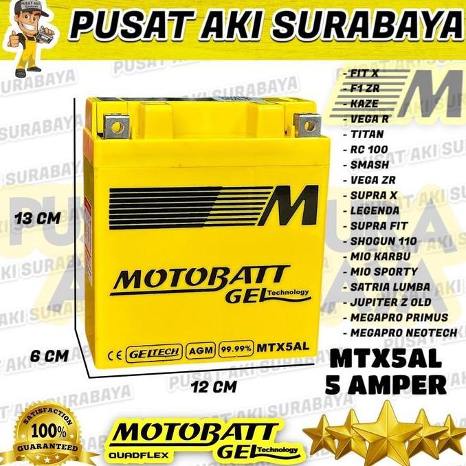 Promo ASLI MOTOBATT MTX5AL AKI KERING MOTOR SATRIA 120 MEGAPRO PRIMUS VEGA R Diskon