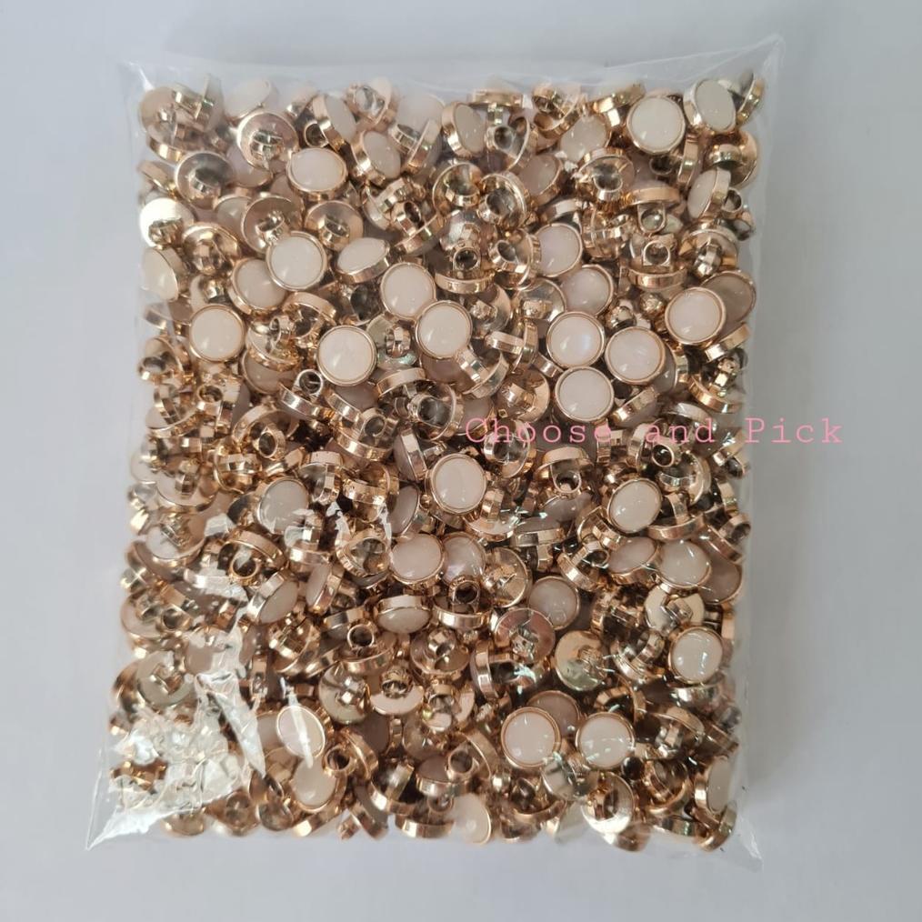 Kancing Baju Mutiara Gold / Kancing Mutiara List Emas Gold / Kancing Jamur uk 18L dan 20L isi 400 MU