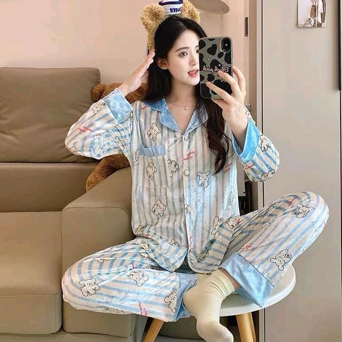 Jc- Set Piyama Bulu Bludru Pp / Baju Tidur Import Bludrupremium / Piyamabludru Terbaru