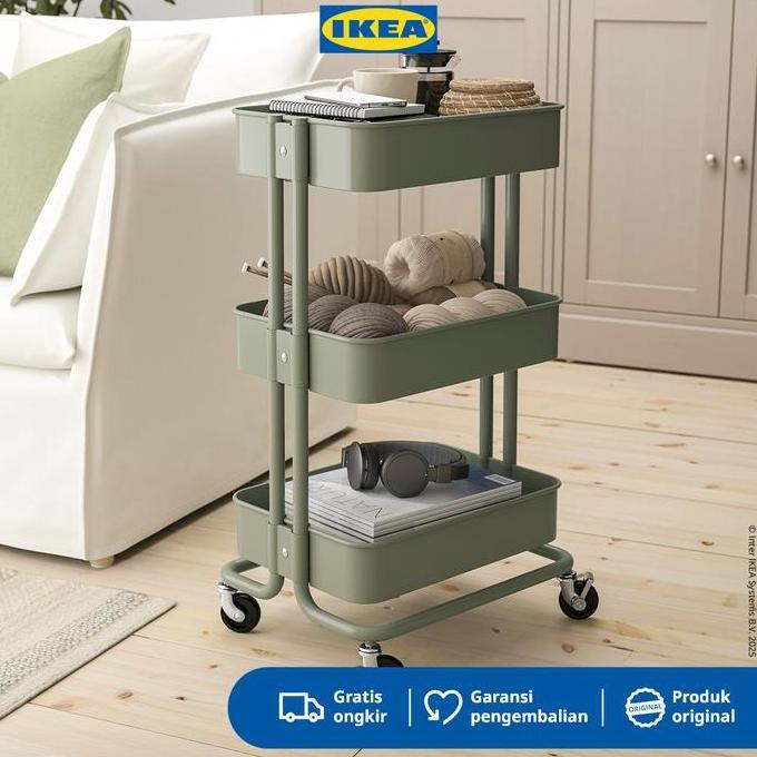 HARGA SAHABAT - IKEA RASKOG Troli Dapur Serbaguna Abu-Hijau 35x45x77cm