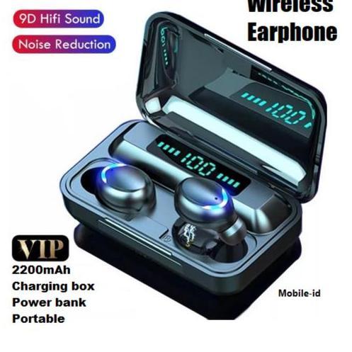 Headset Bluetooth Led 2200Mah Powerbank Tws F-9 V5.1 Wireless Earphone