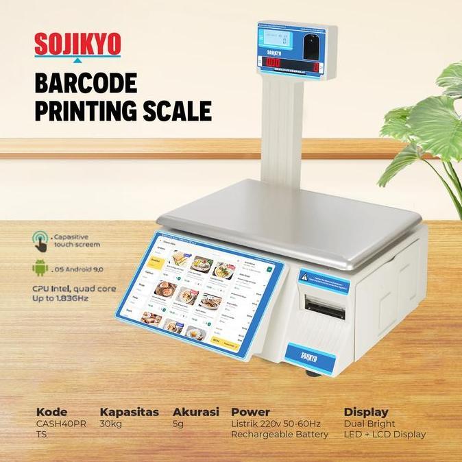 Sojikyo Timbangan Kasir Digital 30kg / Ritel Supermarket Buah Sayur Daging Ikan / Printing Label Har