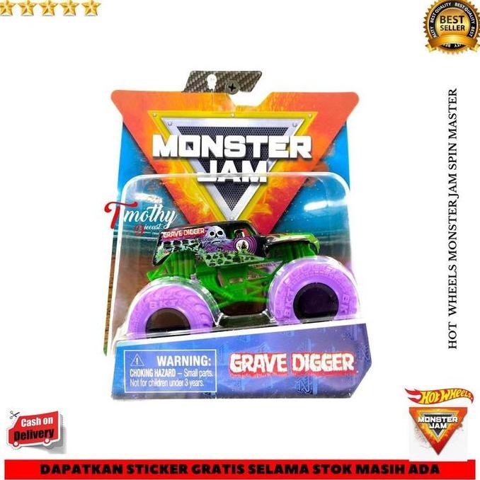 Promo Hot Wheels Monster Jam Trucks Spin Grave Digger Color Tread Ungu Diskon