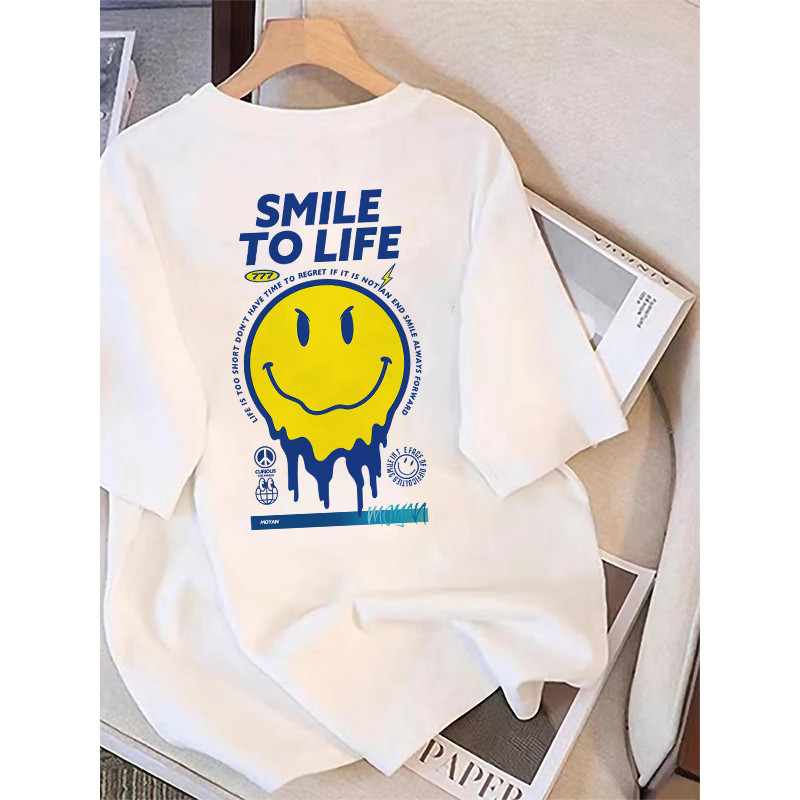 COD YSMYID - Smile To LIFE Kaos Pria Wanita Baju T shirt Oversized Lengan Pendek Cotton 24s Premium