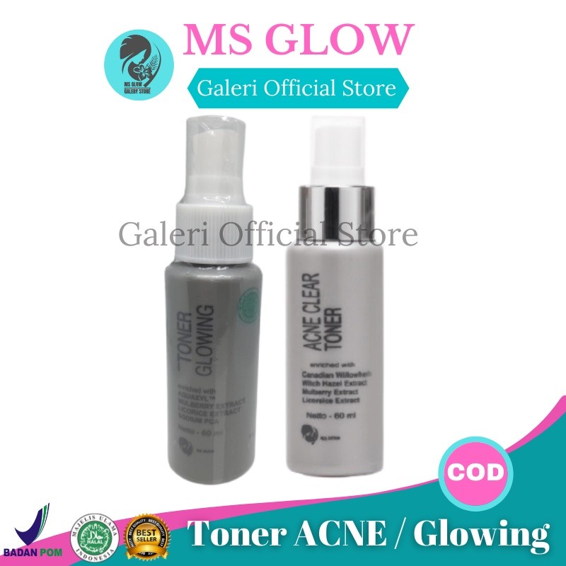 Ms Glow Toner Glowing/Acne Original Pelembab Penetral Wajah Normal Kusam Jerawat Flek Skincare Bpom