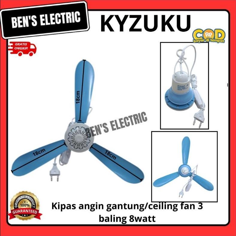 NEW DEALS KYZUKU KIPAS ANGIN GANTUNG / CEILING FAN 3 BALING MINI COCOK ETALASE UNTUK RUMAH MAKAN 8W