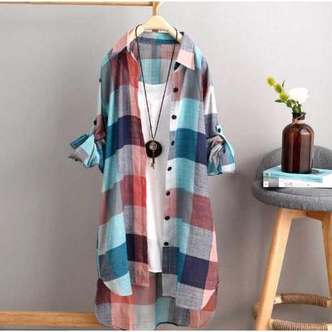 Blus Casual Wanita Blus Casual Wanita Lengan Panjang Bahan Katun Linen