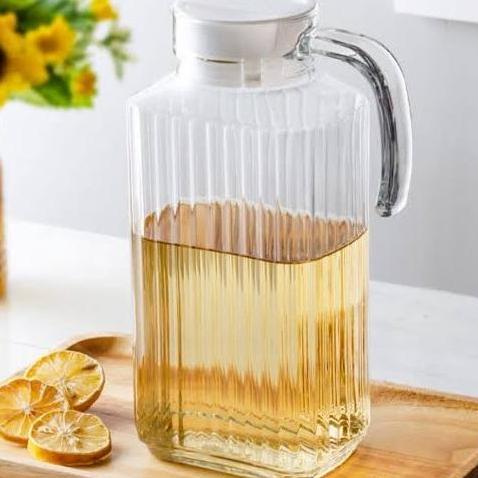 Pitcher Kulkas 1.6L Kaca Garis2 Gagang Tebal Tahan Panas Kapasitas 1.6L Teko Gagang Air Minum Water 