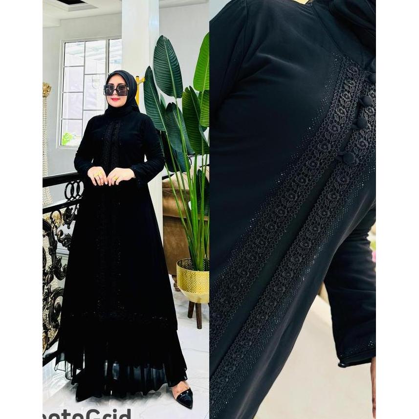 Gamis Abaya Simple Elegan Hitam Polos Terbaru CS