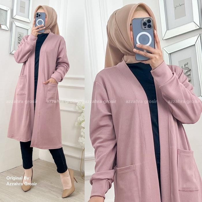 Bisa Cod - Azzahra Grosir - Celsia Mango Knit Cardigan Wanita Panjang Knit Rajut / 513-7091 Knitwear
