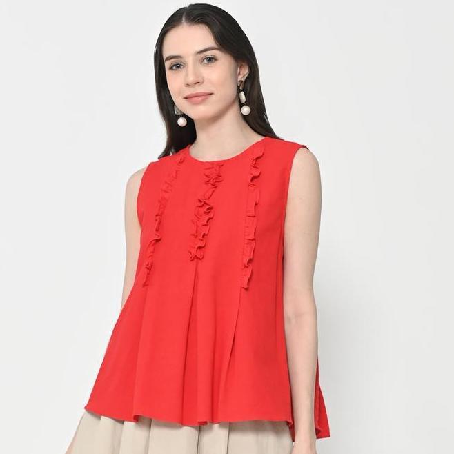 Neu Mor Pleated Neu Mor Pleated Ruffle A833 Red Top -