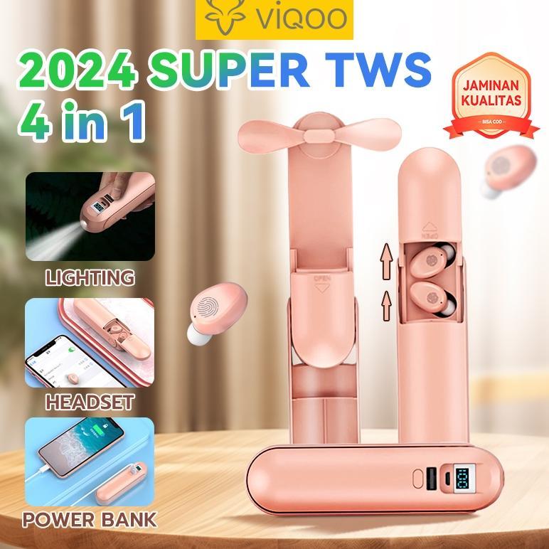 Viqoo Bluetooth Earphone with F7 Earbuds Dan Mini Fan Dan Flashlight Dan PowerBank 2000Mah Headset L