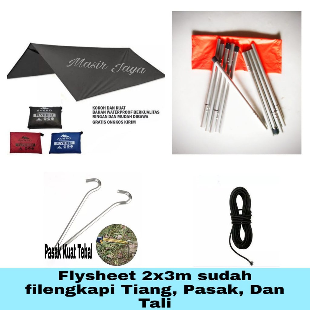 [Termurah] Flysheet 3X4 3X3 2X3M Sudah Dilengkapi Tiang Flysheet-Pasak-Tali