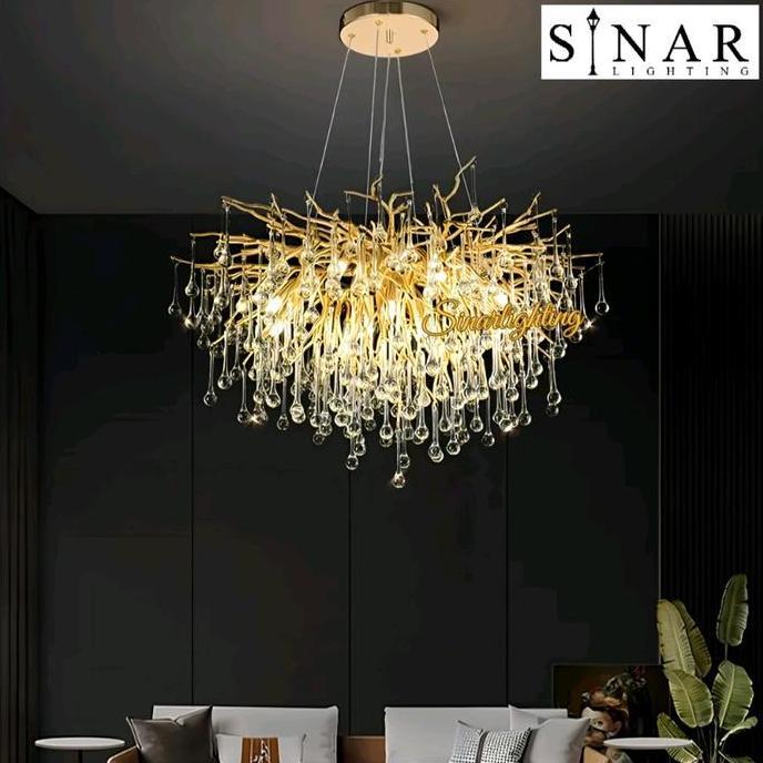 TERMURAH - Lampu gantung gold Ranting akar kristal X9622D