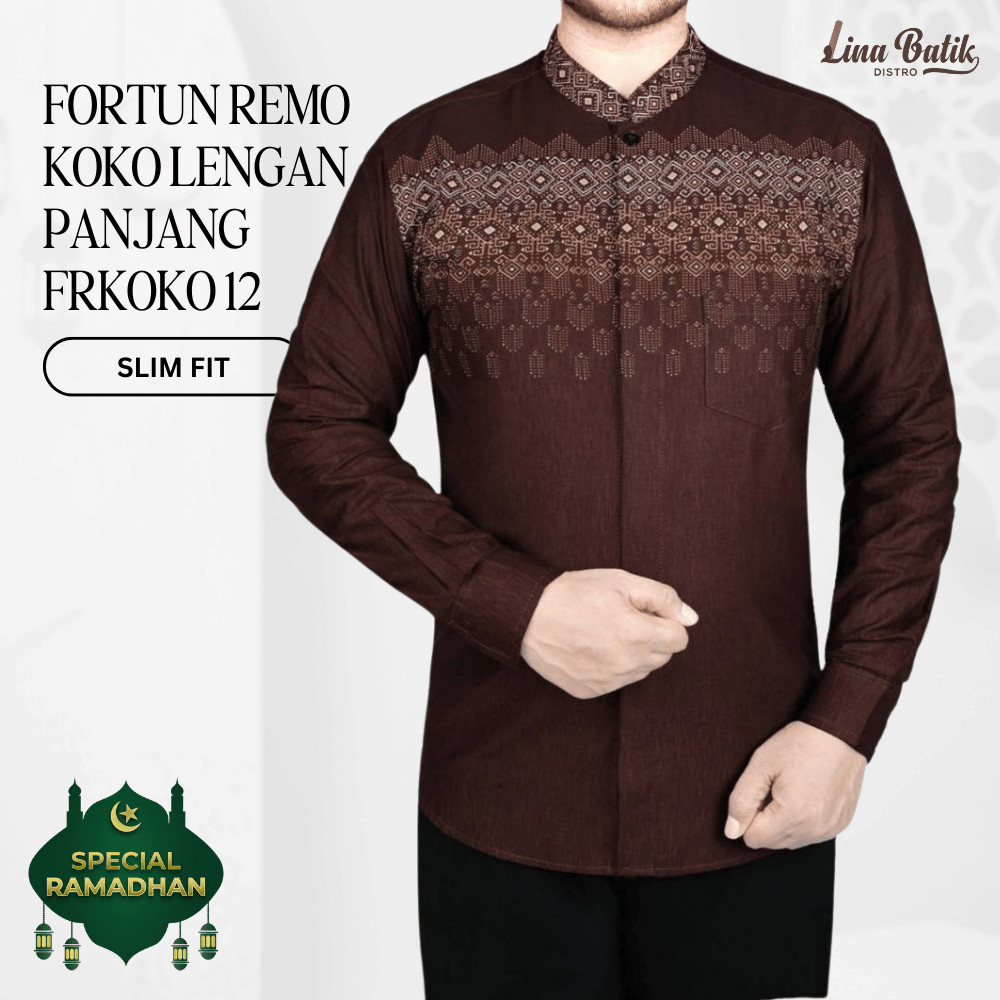 Lina Batik Distro - Baju Koko Pria Kemeja Koko Pria Muslim Lengan Panjang Slim Fit Premium Lapis Fur