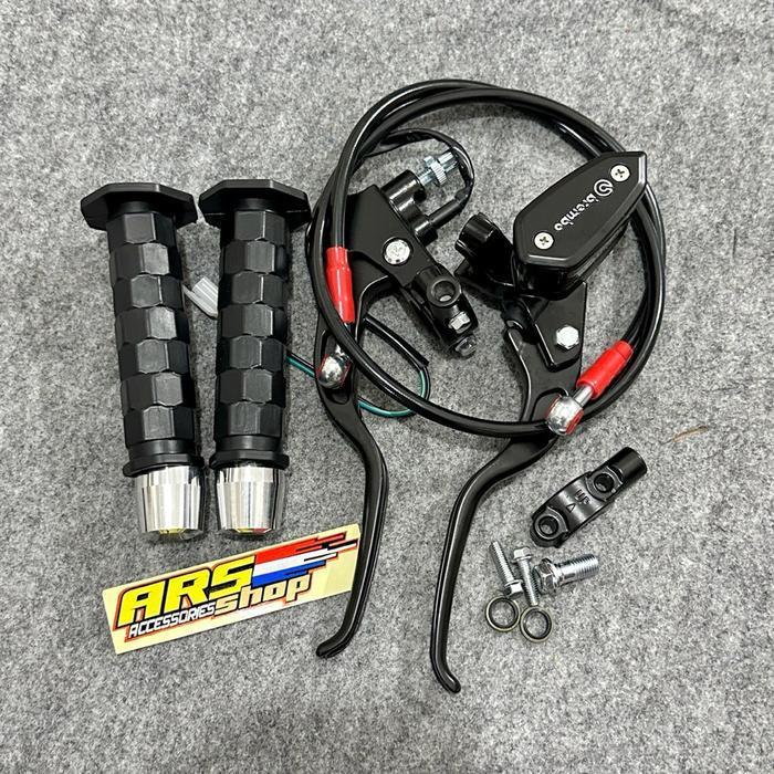 Paket 4 -Master Rem Selang Rem Grip Octagon Kotak Kotak Jalu Stang Chrome Grip Daytona Model Master 