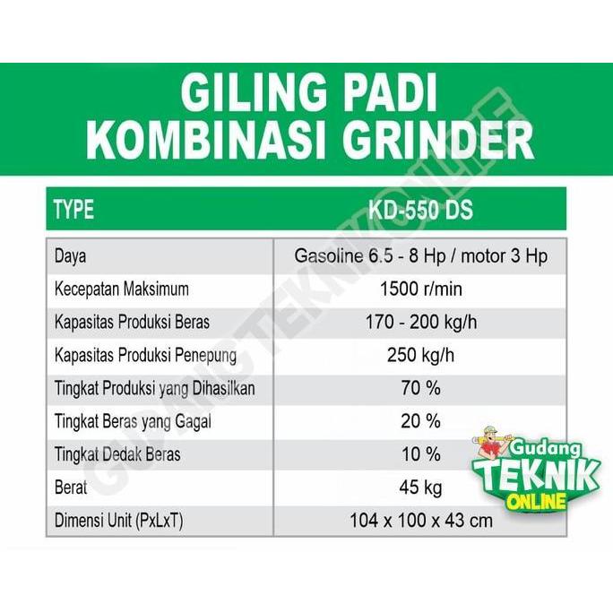 Mesin Penggiling Padi MAHKOTA KD-550 DS Kombinasi Grinder / Rice Polisher Mill Beras Kebi Mini KD550