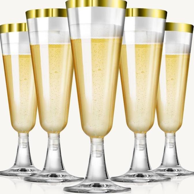 EZESJIT Gelas Champagne Plastik 10pcs Gelas Kaki Plastik 200ml Gelas Plastik Bening Tebal Gelas Wine