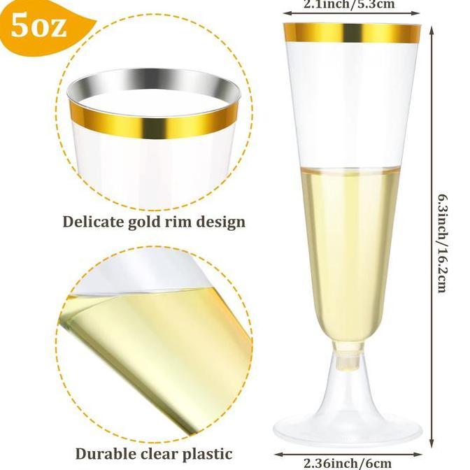 HAMDORA 5Pcs Champagne Glass / Gelas Kaki Plastik / High Quality Phnom Penh Wine Glass Party Supplie