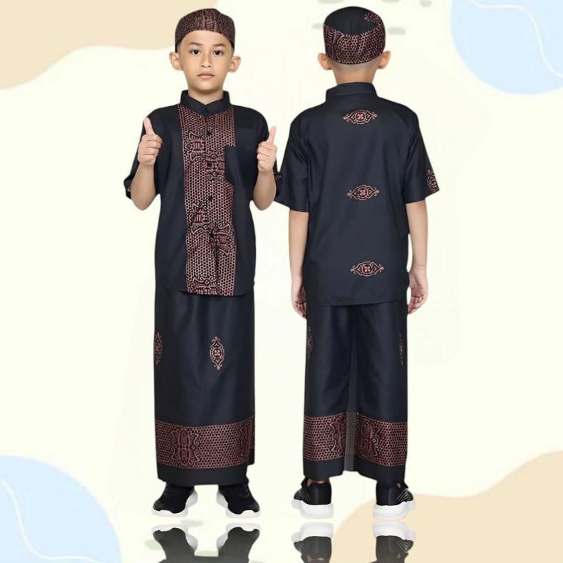 Fast Delivery Setelan Baju Koko Peci Anak Laki-Laki Muslim Sarkoci Batik Pekalongan Usia 3-10 Tahun