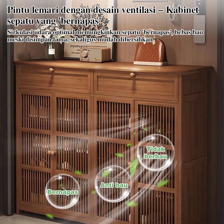 ORIGINAL KOSISTAR-LEMARI SEPATU TERTUTUP ROTAN MINIMALIS JARING BERNAPAS LEMARI SEPATU KAYU MINIMALI