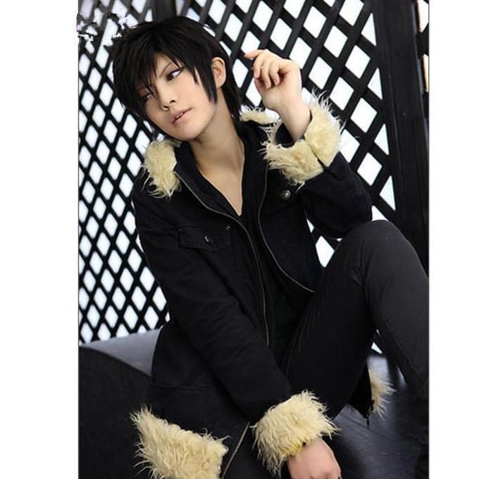 wig hitam cosplay pria pendek