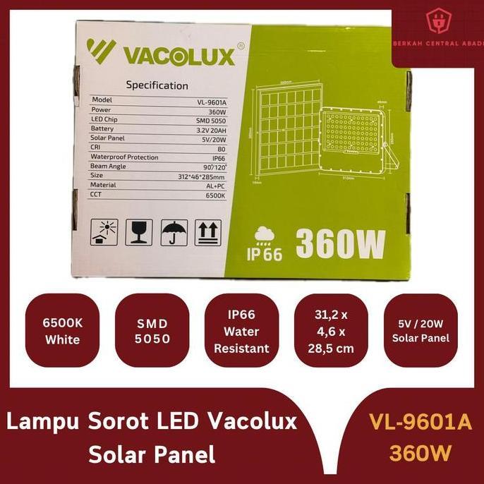 Lampu Sorot Solar Panel Vacolux 360 Watt SMD LED IP66 VL9601A