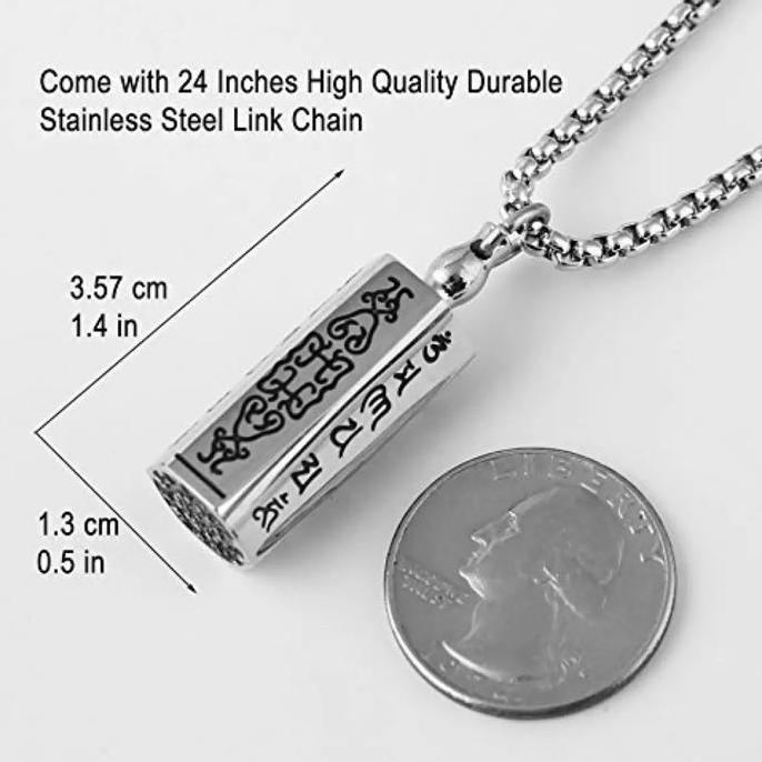 Kalung Pria Liontin Mantra Segi Enam Silver Om Mani Padme Hum Bisa Dilepas Stainless Steel PREMIUM /