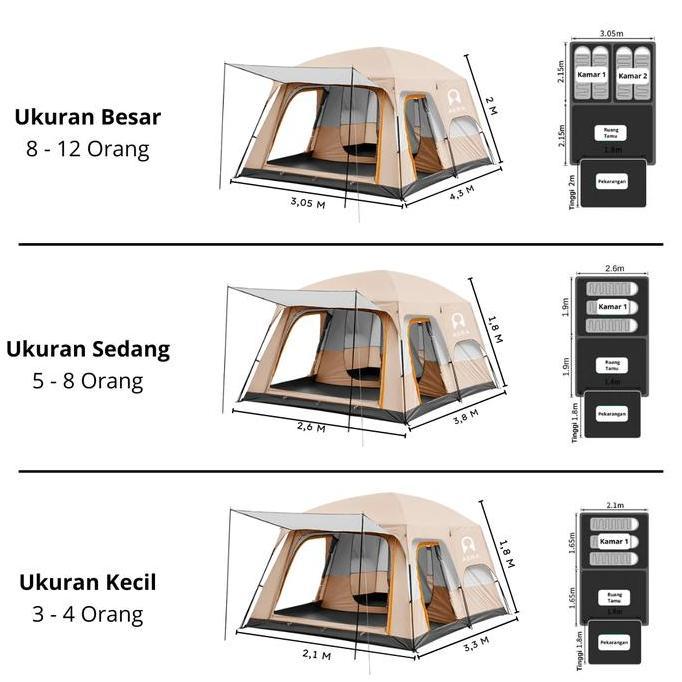 RACERPO Tenda Camping Keluarga 2 Ruang 8 - 12 Orang Waterproof | Tenda Camping Besar | Tenda Camping