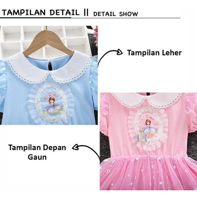 AZBOMO LNR Shop Gaun Dress Anak Perempuan Gaun Motif Sophia The First Dress Gaun Rok Tutu Pesta Ulan