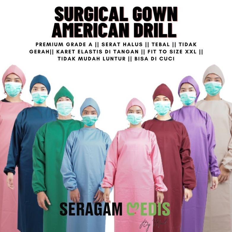 Surgical Gown American Drill / Jubah Operasi / Baju Operasi / Gaun Medis Bisa Bordir Nama Satuan ter