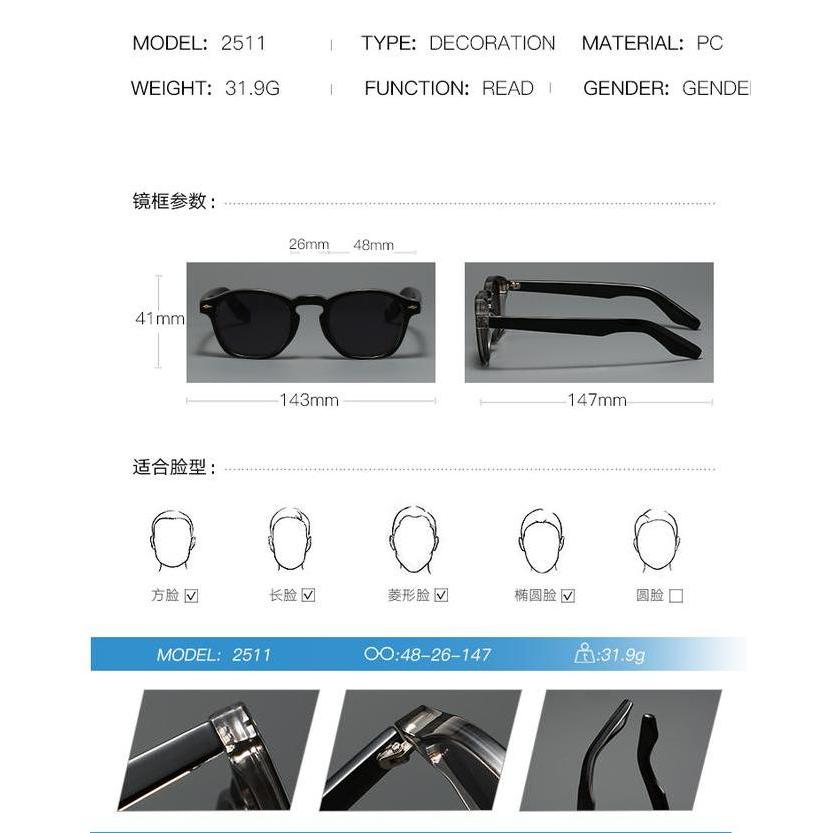 Promo Leshen Kacamata Hitam Bulat Fashion Retro Tren Kuku Beras Kacamata Unisex Bingkai Kecil Kacama