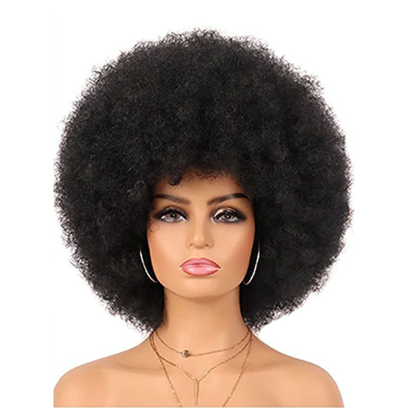 Rambut Keriting Pendek Berbulu Afrika Rambut Afro Hitam Wanita Wig Afrika Wig Rambut Keriting Pendek