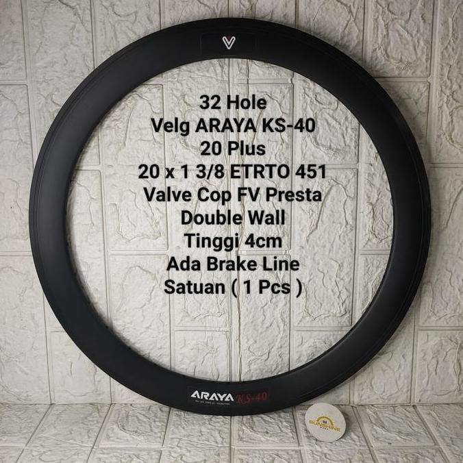 Rims Velg 20 Plus 451 ARAYA KS40 Rim 20x1 3/8 Sepeda Lipat Seli Minivelo Double Wall Tinggi 4cm Brak