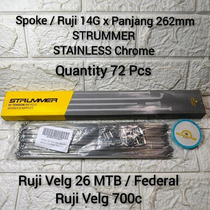 Spoke Ruji Jari 262 STRUMMER Stainless Chrome 14G x 262mm Rims 26 MTB Federal Velg Datar Dan Rim 700