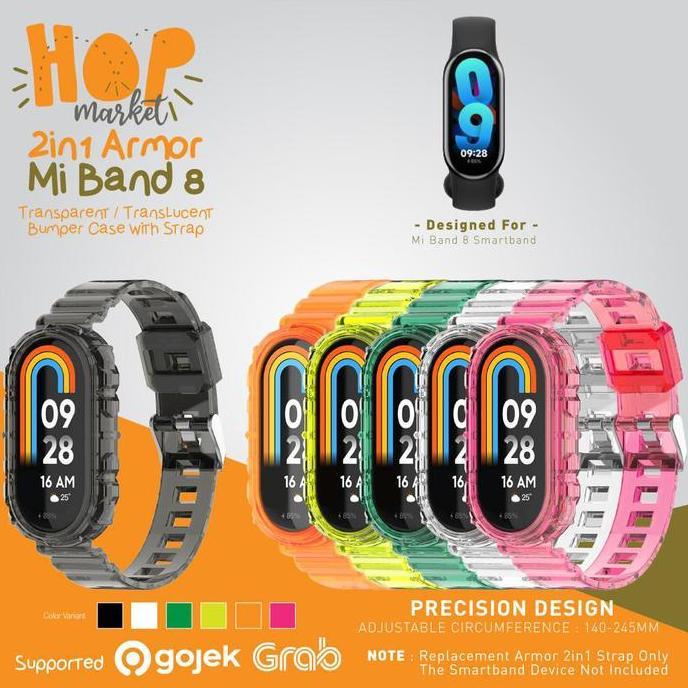 Armor 2in1 Rubber Strap with Bumper Case Cover for Xiaomi Mi Band 8 (Tali Jam Silikon Jelly TPU deng