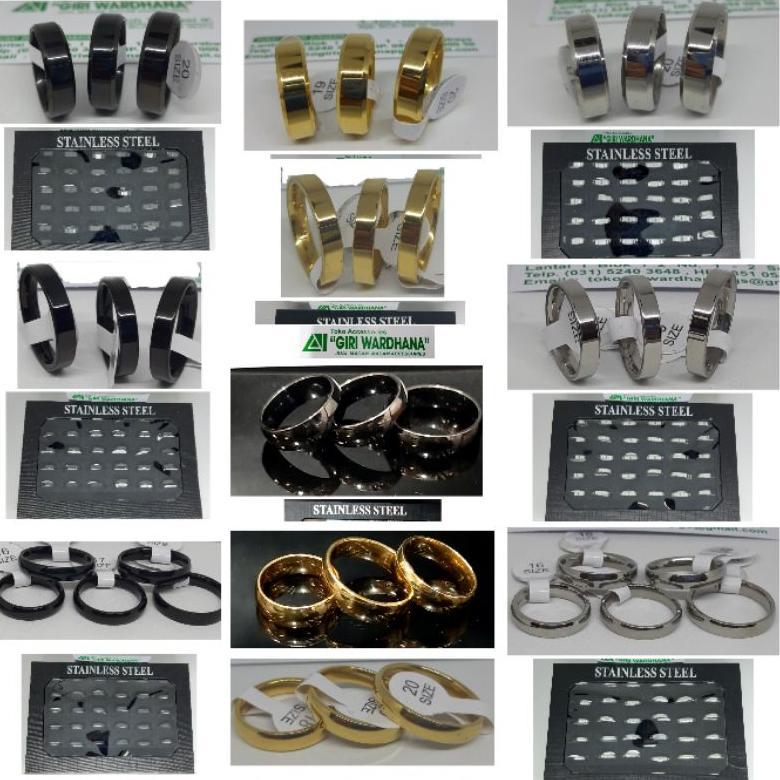 NEW Cincin Stainless Steel POLOS 1 box Isi 36pcs Cincin Titanium Hitam Warna Silver Gold Yyi Grosir 
