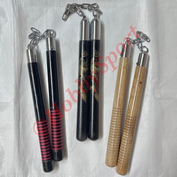 Double Stick Kayu Nunchaku Dobel Stik Ruyung Bruce Lee Naga Hitam Top