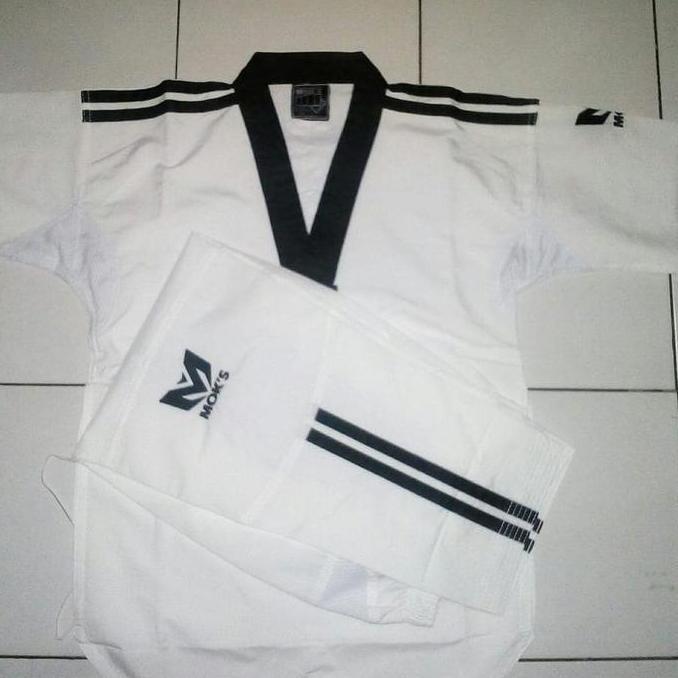 dobok moks super fighter stripes black taekwondo